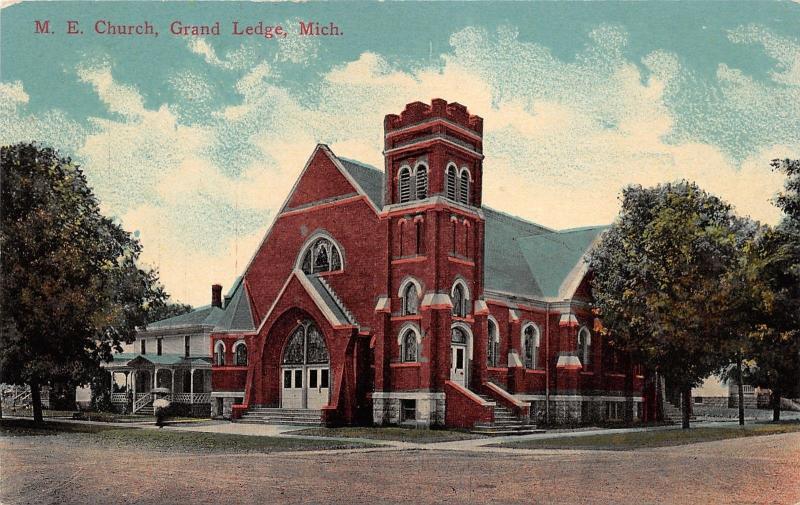 Grand Ledge Michigan~Methodist Episcopal Church~Note on Back~1913 Postcard