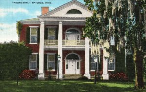 Vintage Postcard Arlington Southern Colonial Type Brick Natchez Mississippi MS