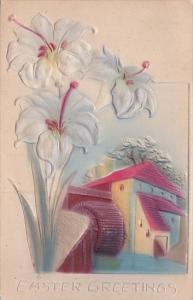 Easter Greetings Water Mill & Easter Lilies Embossed 1910