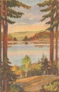 Punkaharju Ridge Finland~1956 Artist Postcard