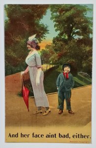 Bamforth Sexy Woman Humor Kid Cigar And Her Face aint bad Either  Postcard U18