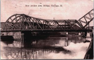 New Archer Ave Bridge Chicago Illinois Vintage Postcard C097