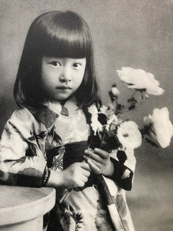 C1900 Japanese Child Holding Flowers RPPC Postcard