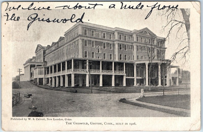 c1900s UDB Groton, CT The Griswold Hotel Downtown Litho Postcard Conn A172