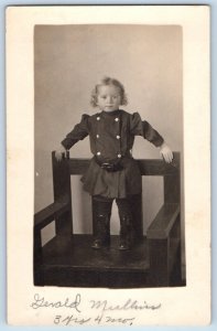 Cute Little Boy Postcard RPPC Photo Gerald Mullins Chair Studio c1910's Antique