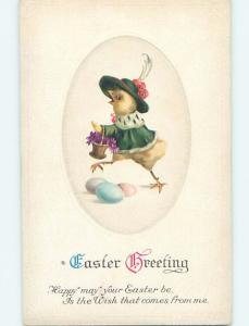 Pre-Linen easter HUMANIZE CHICK WEARING GREEN DRESS AND MATCHING HAT HL0823