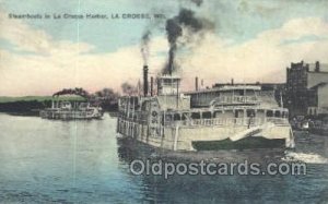 In La Crosse Harbor, Wis, USA Steamboat, Ship 1909 postal used 1909