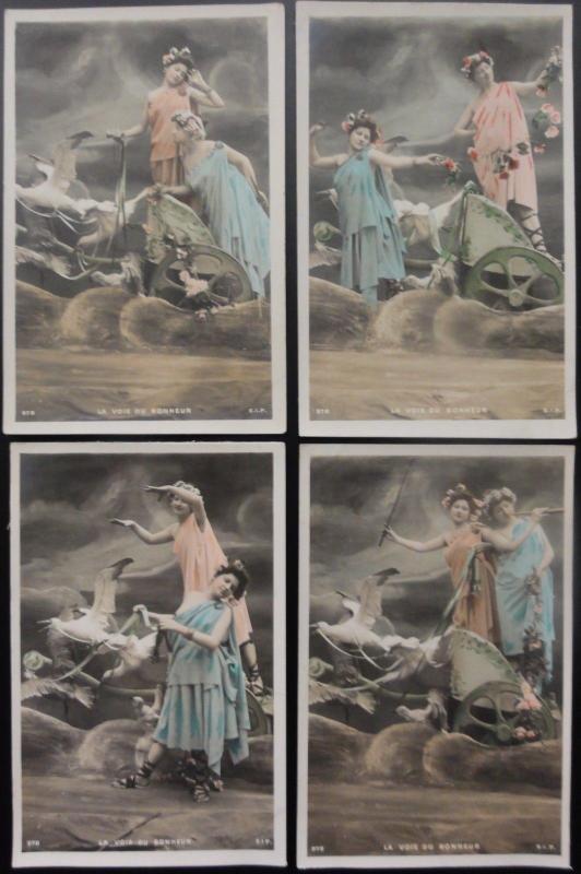 French Set of 4 LA VOIE DU BONHEUR - The Way To Happiness c1905 UB - by S.I.P