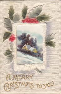 Merry Christmas Landscape Scene Embossed 1912