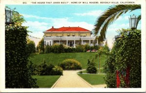 Vtg House That Jokes Built Home Will Rogers Beverly Hills California CA Postcard