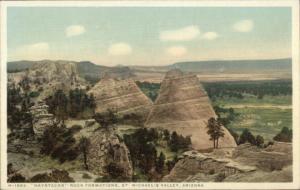 St. Michael's Valley AZ Haystack Rock Formations Fred Harvey Postcard