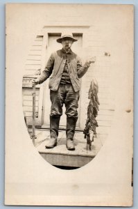 c1910's Man Fishing Catch RPPC Photo Unposted Antique Postcard