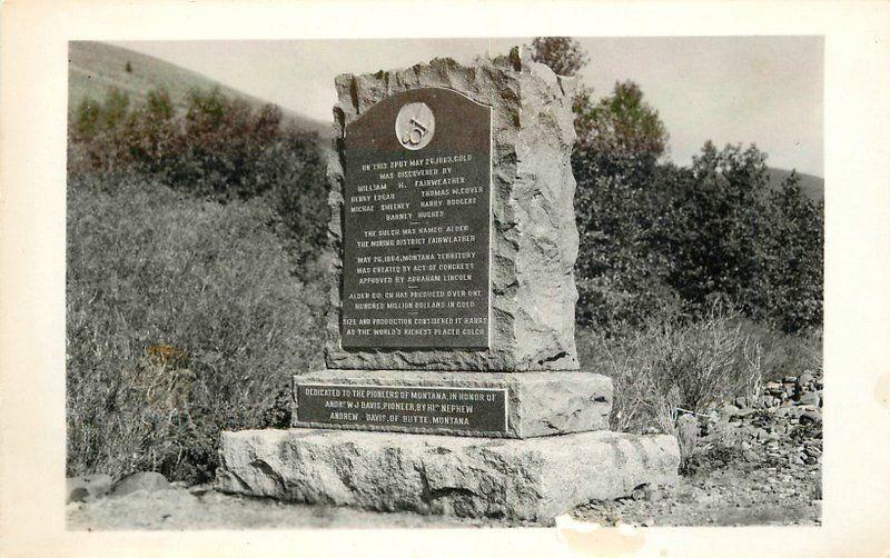 Alder Gulch Montana 1940s Fairweather Mining Monument RPPC real photo 2611