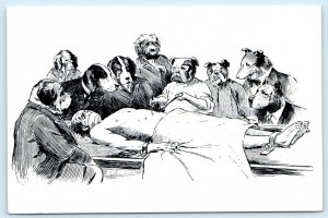 Anthromorphic DOGS PERFORMING SURGERY on Man  4x6 ~ 1988 Modern Repro Postcard