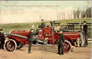 MD, Maryland  FIRE TRUCK~First Hagerstown Hose Co  FIREMEN  ca1910's Postcard