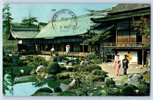 Kyoto Kansai Japan Postcard Samboin Temple Gardens Pan Am Airline 1967 Vintage
