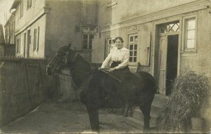 Side Saddle Sidesaddle Amazon Horse in Front of House (1910s) RPPC (2)