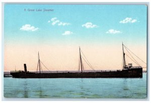 c1910 Great Lake Steamer Ship Cruise Clouds Sea Boat Vintage Antique Postcard 