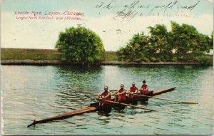 Lincoln Park Lagoon Chicago IL Illinois Rowers Rowing 1911 Franklin Postcard E94