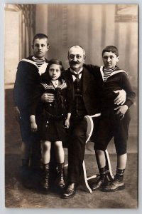 RPPC Victorian Father With Children c1910 Real Photo Postcard L25