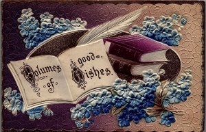 1911 PERU INDIANA GOOD WISHES BOOKS FLOWERS HEAVILY EMBOSSED POSTCARD 39-90