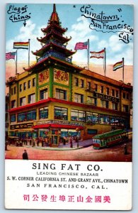 San Francisco California Postcard Sing Fat Leading Chinese Bazaar Chinatown 1910