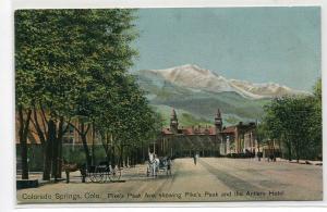 Pikes Peak Avenue Street Scene Colorado Springs CO 1910c postcard