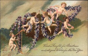 PFB Christmas New Year Cherubs with Flower 1907 Garland Vintage Postcard