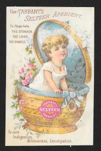 VICTORIAN TRADE CARD Tarrant's Seltzer Aperient Girl Basket