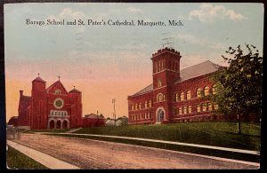 Vintage Postcard 1941 Baraga School & St. Peter's Cathedral, Marquette, Michigan