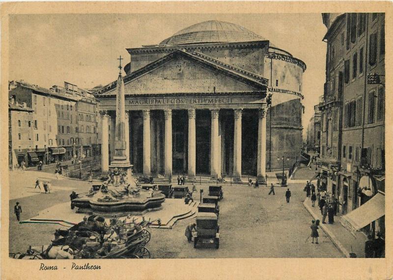 Italy Roma Rome Pantheon 1936 postcard automobiles classic cars animated streets