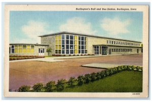 1956 Exterior View Burlington Rail Bus Station Burlington Iowa Vintage Postcard