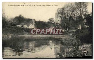 Old Postcard St Aubin Du Cormier tower of the old castle and the pond