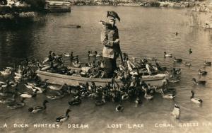 CORAL GABLES FL LOST LAKE DUCK HUNTER'S DREAM VINTAGE REAL PHOTO POSTCARD RPPC