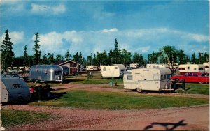 Postcard NS Cape Breton Broad Cove Trailer Park Classic Car Tourists 1969 S104