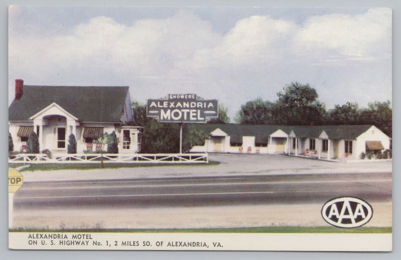 Roadside Motel~Alexandria Motel~US Highway 1~AAA Recommended~Vintage Postcard 