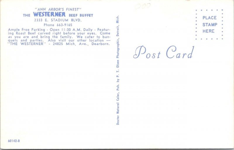 Ann Arbor MI Michigan WESTERNER BEEF BUFFET RESTAURANT ca1960s Roadside Postcard