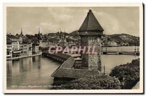 Old Postcard Luzern Kapellbrucke uned Wasserturm