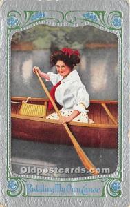 Old Vintage Rowing Postcard Post Card Paddling my Own Canoe 1912