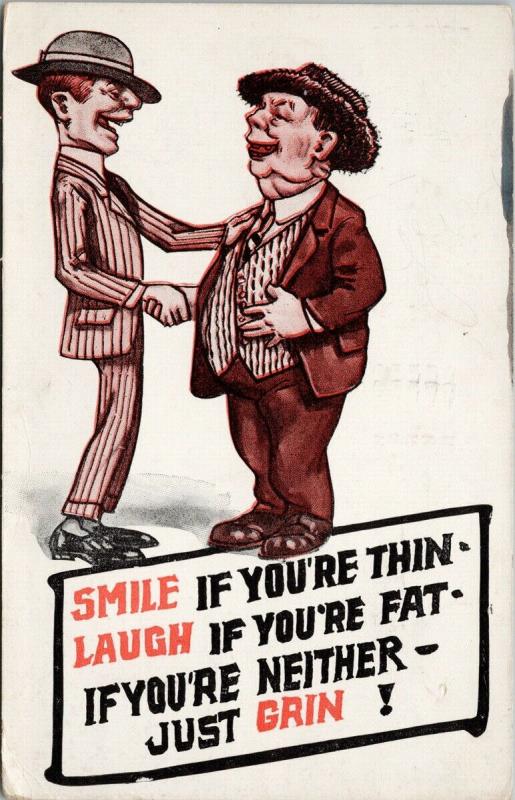 Two Men 'Smile If You're Thin - Laugh If You're Fat' Comic c1916 Postcard F10