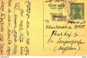 India Postal Stationery Ashoka 5 nP to Sujangarh Sadulpur Nahata Tea Company