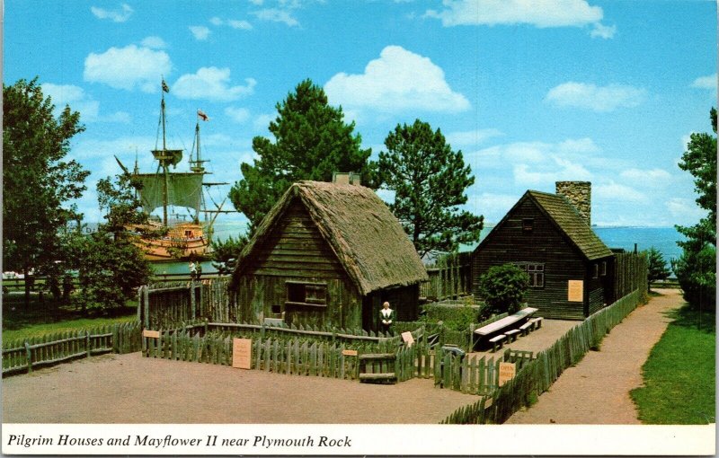 Pilgrim Houses Mayflower II Plymouth Rock Postcard Massachusetts MA Postcard VTG 