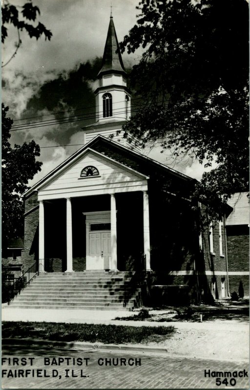 Vtg Postcard 1940s RPPC First Baptist Church - Fairfield IL Illinois - Unused