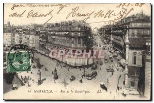 Old Postcard Marseille Rue de la Republique Tramway