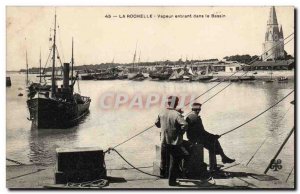 La Rochelle Old Postcard Vapor entering the basin (boat)