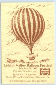 ALLENTOWN, PA ~ Advertising LEHIGH VALLEY BALLOON FESTIVAL 1987 ~ 4x6 Postcard