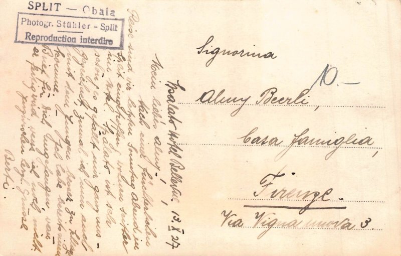 Croatia 1927 Split Obala Harbor RPPC vintage postcard