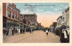 F19/ Shawnee Oklahoma Postcard 1916 Main Street Crowd Stores