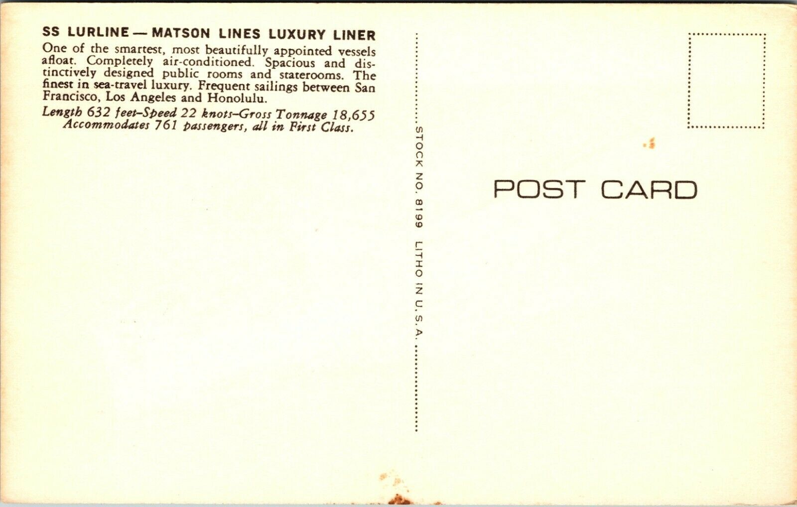 SS Lurline Matson Lines Luxury Liner Sailed California To Hawaii ...