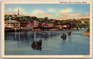 Augusta ME-Maine, Bird's Eye View of The Town, Lake & Quaint Residence, Postcard